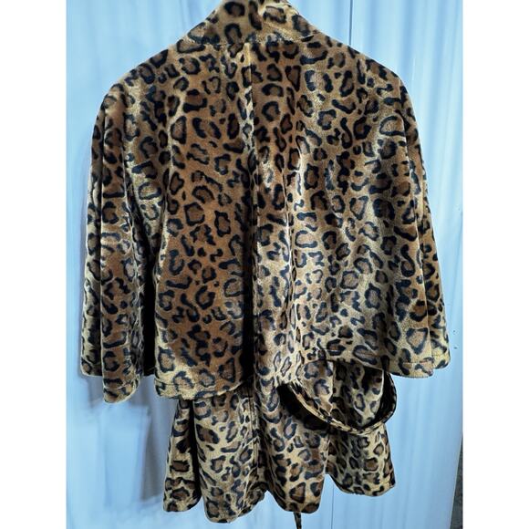 Betsey Johnson Leopard Faux Fur Cape Coat Belted XL Retro Glam - Picture 7 of 12